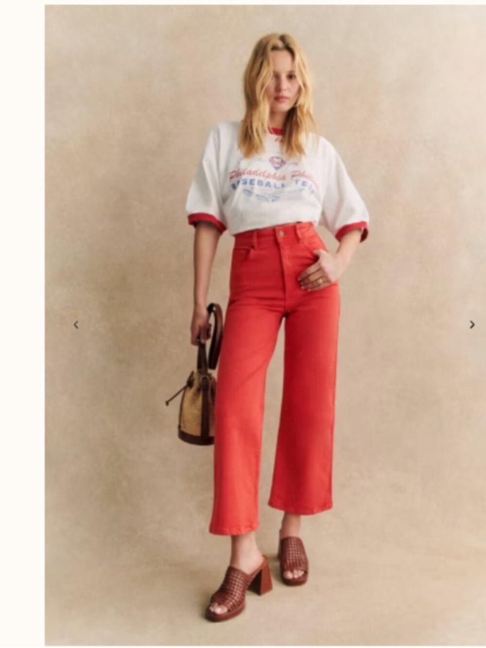 Sezane Red High-Rise Cropped Wide-Leg Jeans